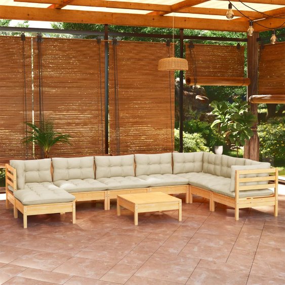 vidaXL 9-tlg. Garten-Lounge-Set mit Grauen Kissen Kiefer Massivholz