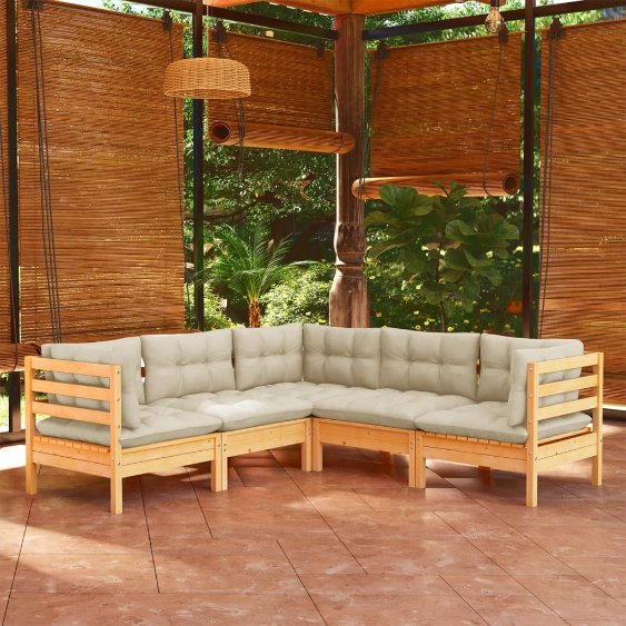vidaXL 5-tlg. Garten-Lounge-Set mit Grauen Kissen Kiefer Massivholz
