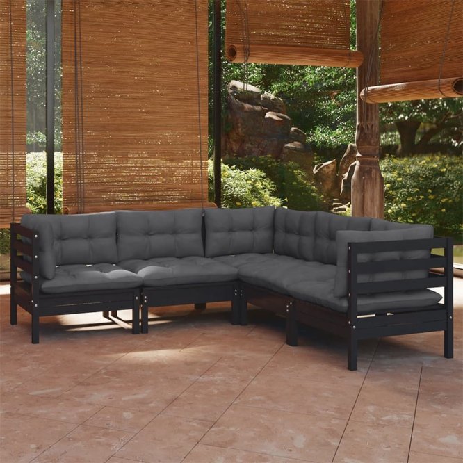 vidaXL 5-tlg. Garten-Lounge-Set mit Grauen Kissen Kiefer Massivholz