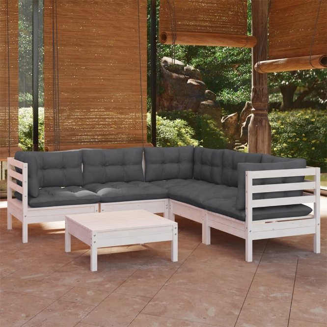 vidaXL 6-tlg. Garten-Lounge-Set mit Grauen Kissen Kiefer Massivholz