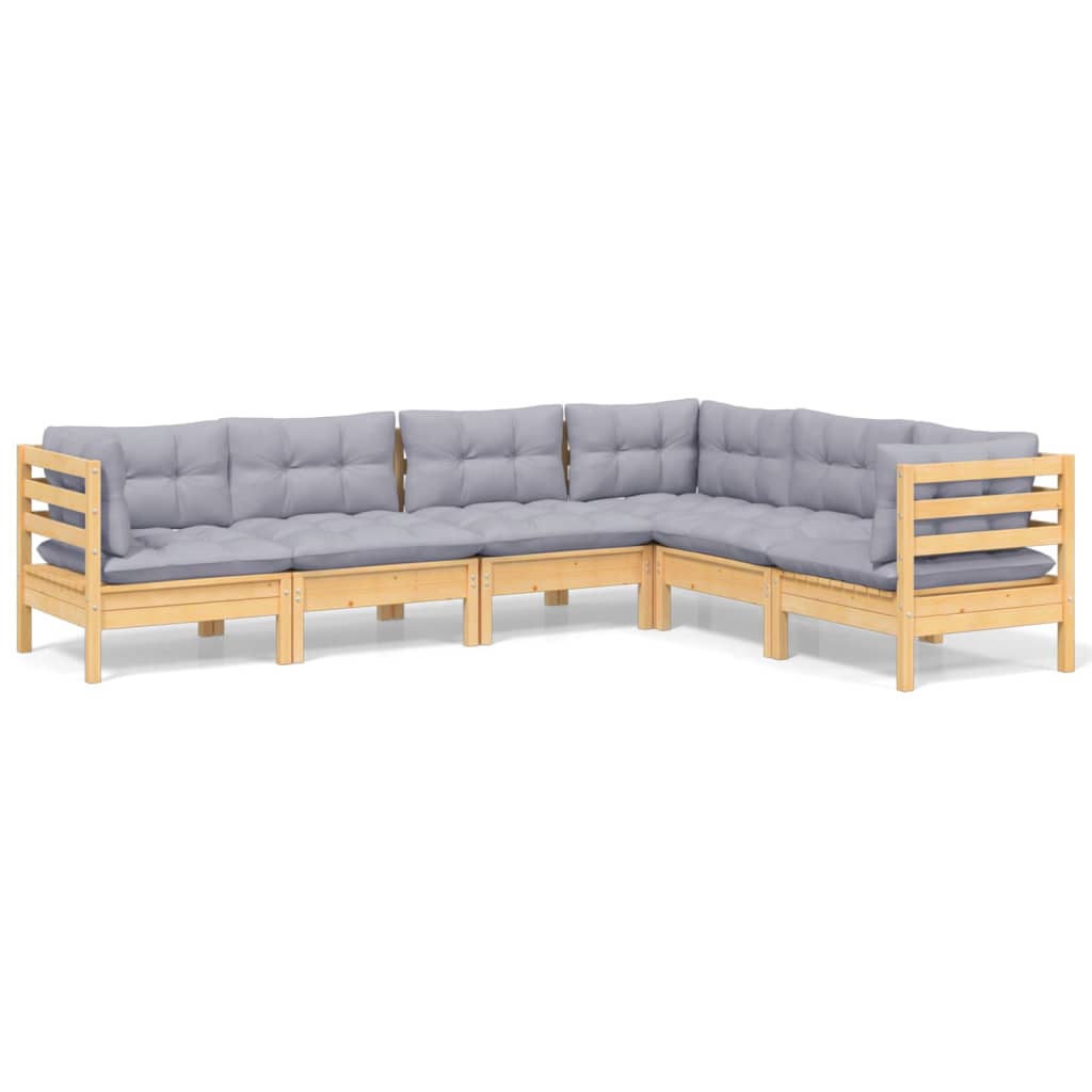 vidaXL 6-tlg. Garten-Lounge-Set mit Grauen Kissen Kiefer Massivholz
