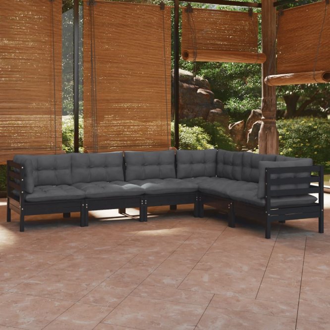 vidaXL 6-tlg. Garten-Lounge-Set mit Grauen Kissen Kiefer Massivholz