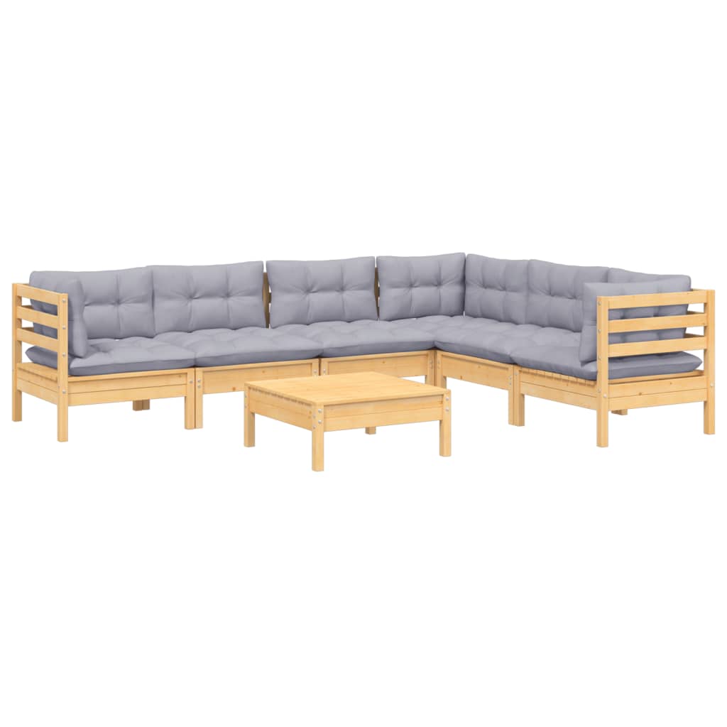 vidaXL 7-tlg. Garten-Lounge-Set mit Grauen Kissen Kiefer Massivholz