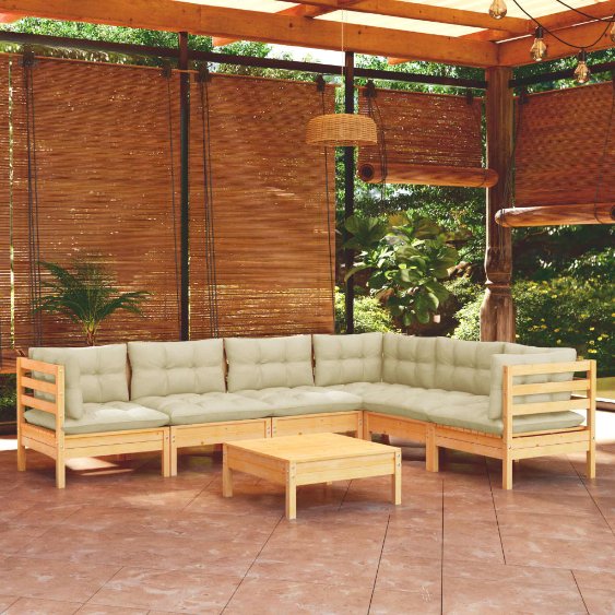 vidaXL 7-tlg. Garten-Lounge-Set mit Grauen Kissen Kiefer Massivholz