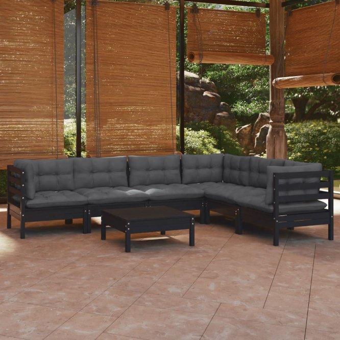 vidaXL 7-tlg. Garten-Lounge-Set mit Grauen Kissen Kiefer Massivholz