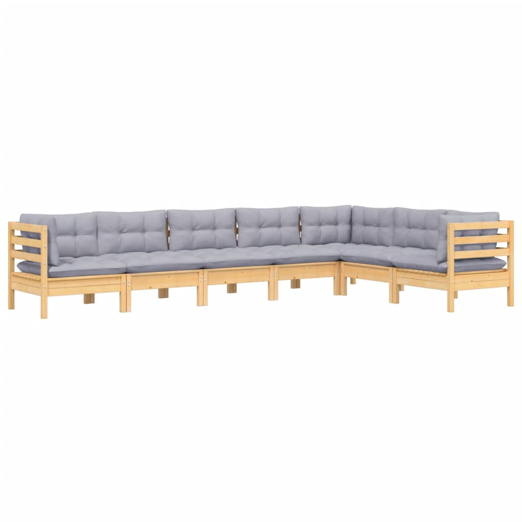 vidaXL 7-tlg. Garten-Lounge-Set mit Grauen Kissen Kiefer Massivholz