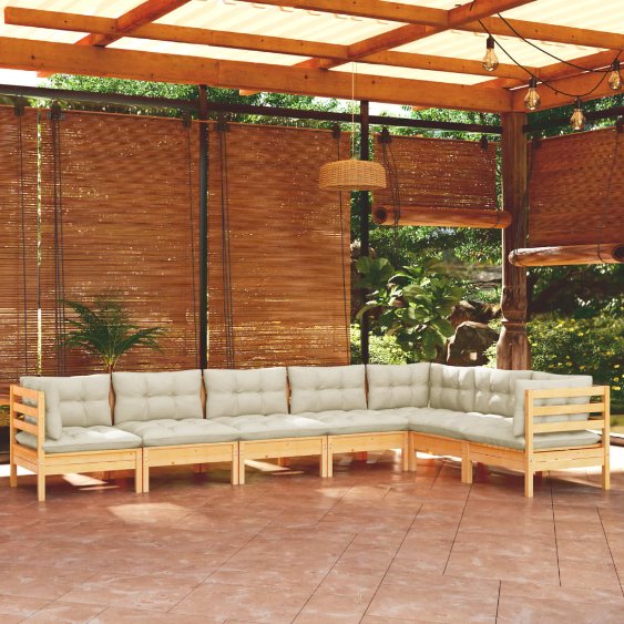 vidaXL 7-tlg. Garten-Lounge-Set mit Grauen Kissen Kiefer Massivholz