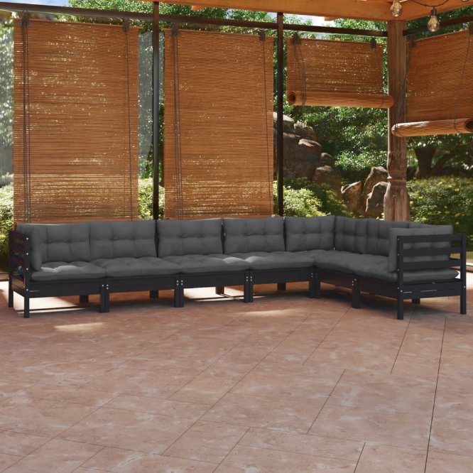 vidaXL 7-tlg. Garten-Lounge-Set mit Grauen Kissen Kiefer Massivholz
