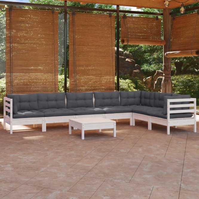 vidaXL 8-tlg. Garten-Lounge-Set mit Grauen Kissen Kiefer Massivholz