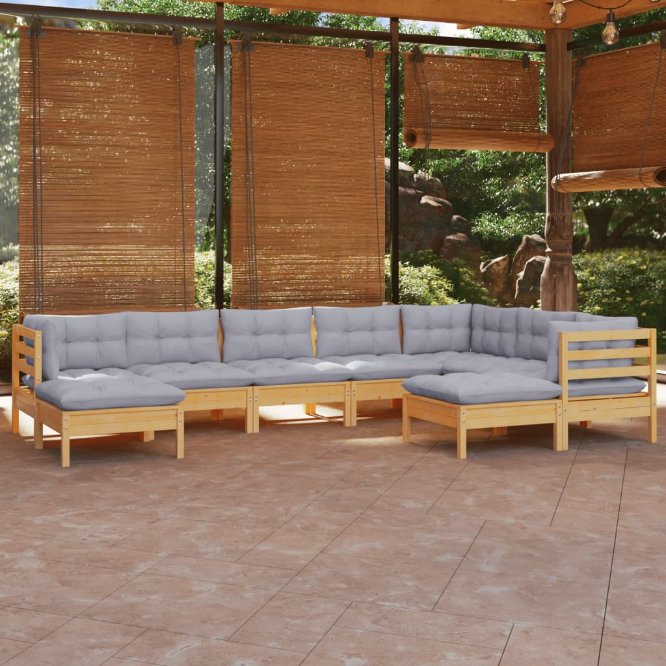 vidaXL 9-tlg. Garten-Lounge-Set mit Grauen Kissen Kiefer Massivholz