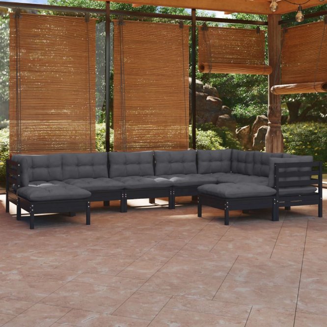 vidaXL 9-tlg. Garten-Lounge-Set mit Grauen Kissen Kiefer Massivholz