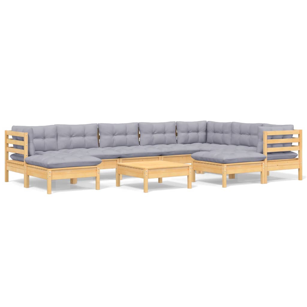 vidaXL 10-tlg. Garten-Lounge-Set mit Grauen Kissen Kiefer Massivholz