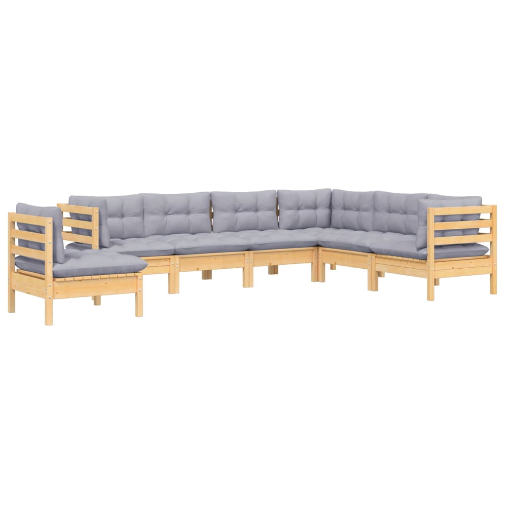vidaXL 7-tlg. Garten-Lounge-Set mit Grauen Kissen Kiefer Massivholz