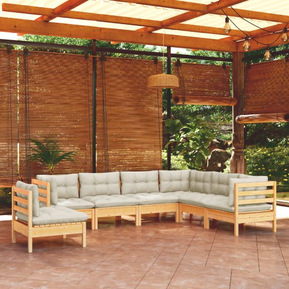 vidaXL 7-tlg. Garten-Lounge-Set mit Grauen Kissen Kiefer Massivholz