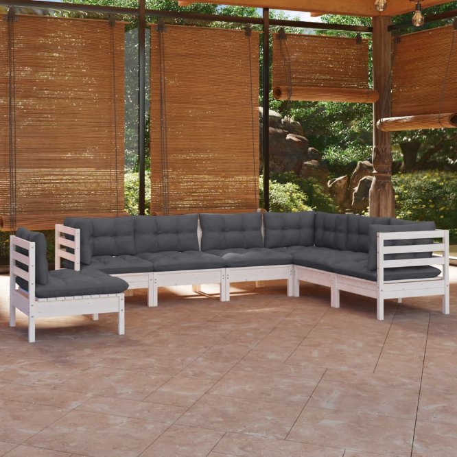 vidaXL 7-tlg. Garten-Lounge-Set mit Grauen Kissen Kiefer Massivholz