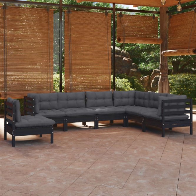 vidaXL 7-tlg. Garten-Lounge-Set mit Grauen Kissen Kiefer Massivholz