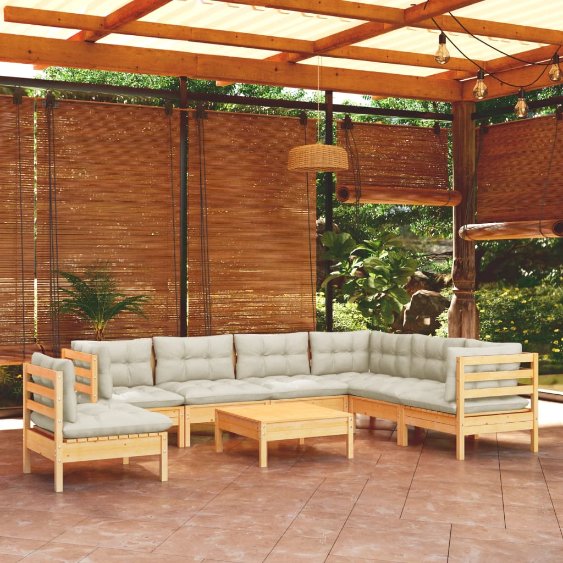 vidaXL 8-tlg. Garten-Lounge-Set mit Grauen Kissen Kiefer Massivholz