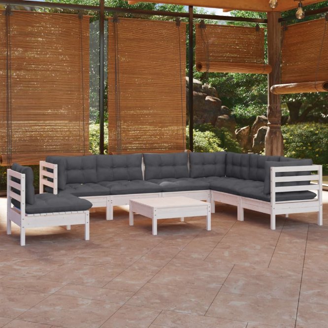vidaXL 8-tlg. Garten-Lounge-Set mit Grauen Kissen Kiefer Massivholz
