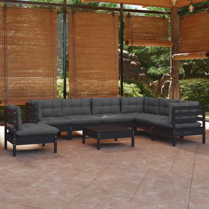 vidaXL 8-tlg. Garten-Lounge-Set mit Grauen Kissen Kiefer Massivholz