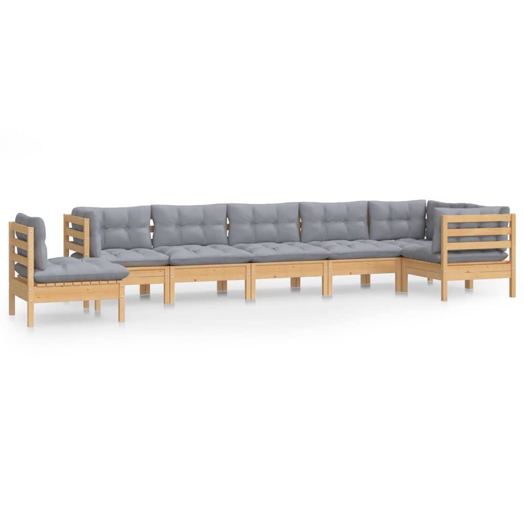 vidaXL 8-tlg. Garten-Lounge-Set mit Grauen Kissen Kiefer Massivholz