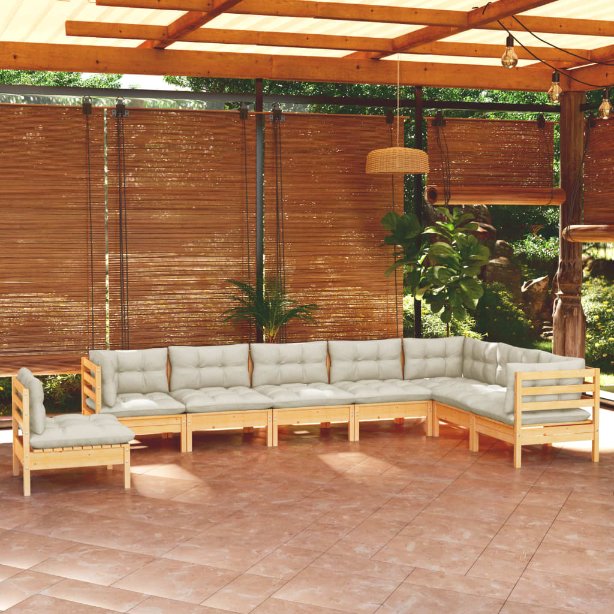 vidaXL 8-tlg. Garten-Lounge-Set mit Grauen Kissen Kiefer Massivholz