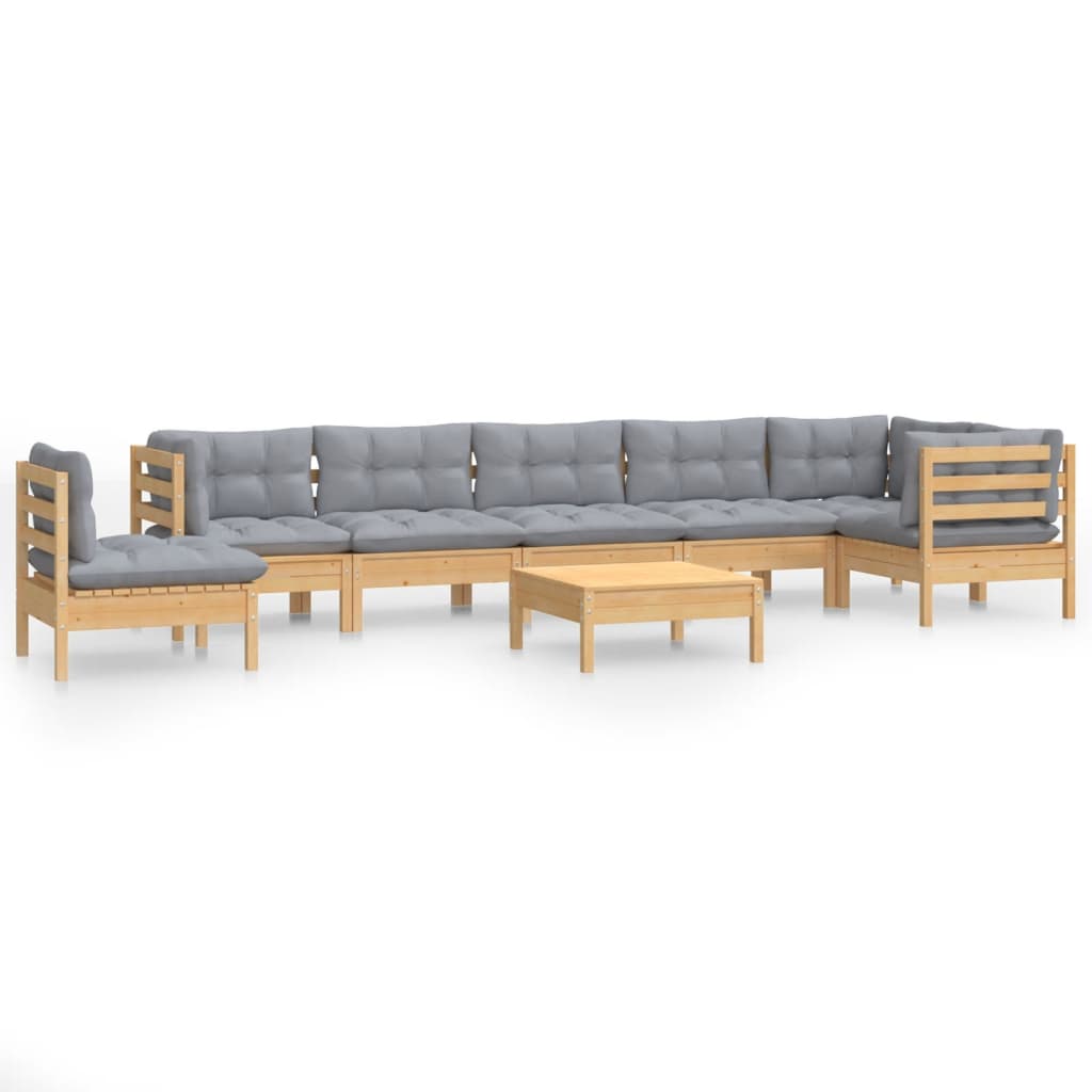 vidaXL 9-tlg. Garten-Lounge-Set mit Grauen Kissen Kiefer Massivholz