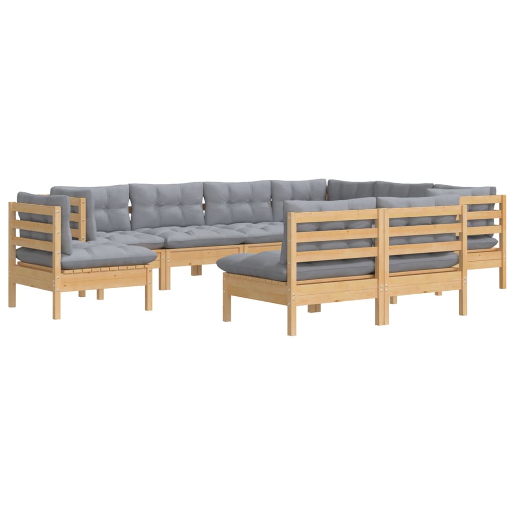 vidaXL 9-tlg. Garten-Lounge-Set mit Grauen Kissen Kiefer Massivholz