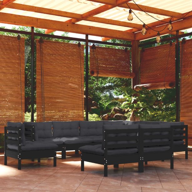 vidaXL 9-tlg. Garten-Lounge-Set mit Grauen Kissen Kiefer Massivholz
