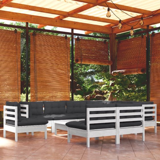 vidaXL 10-tlg. Garten-Lounge-Set mit Grauen Kissen Kiefer Massivholz