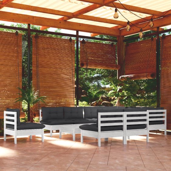 vidaXL 11-tlg. Garten-Lounge-Set mit Grauen Kissen Kiefer Massivholz