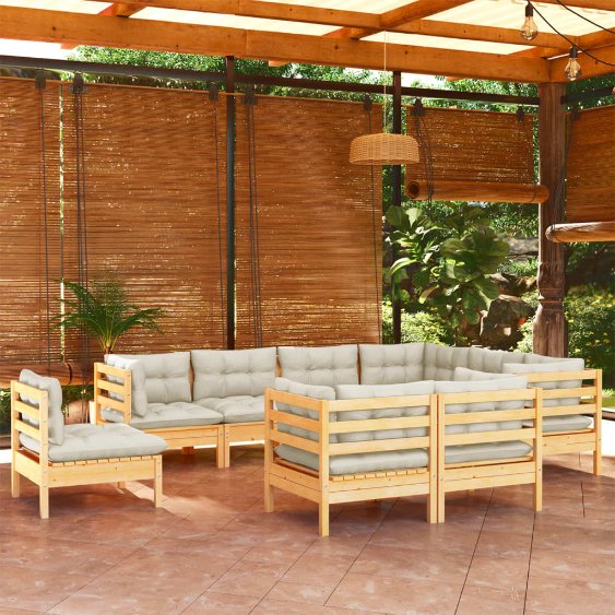 vidaXL 9-tlg. Garten-Lounge-Set mit Grauen Kissen Kiefer Massivholz