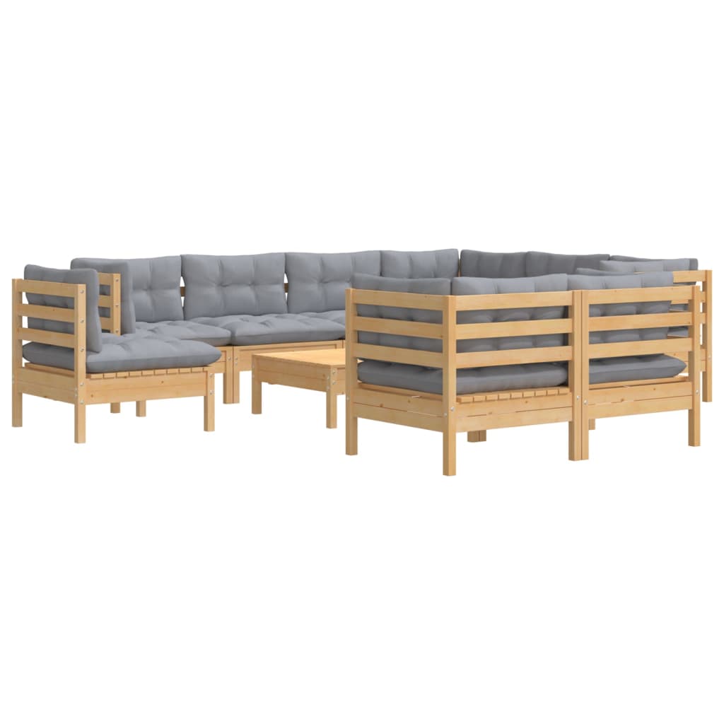 vidaXL 10-tlg. Garten-Lounge-Set mit Grauen Kissen Kiefer Massivholz