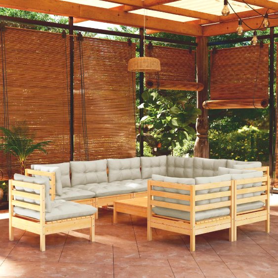 vidaXL 10-tlg. Garten-Lounge-Set mit Grauen Kissen Kiefer Massivholz
