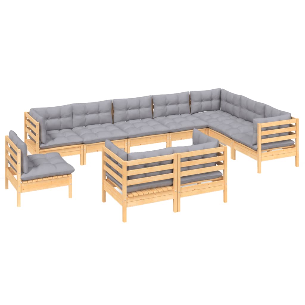 vidaXL 10-tlg. Garten-Lounge-Set mit Grauen Kissen Kiefer Massivholz
