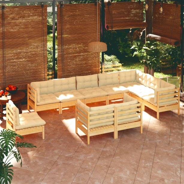 vidaXL 10-tlg. Garten-Lounge-Set mit Grauen Kissen Kiefer Massivholz