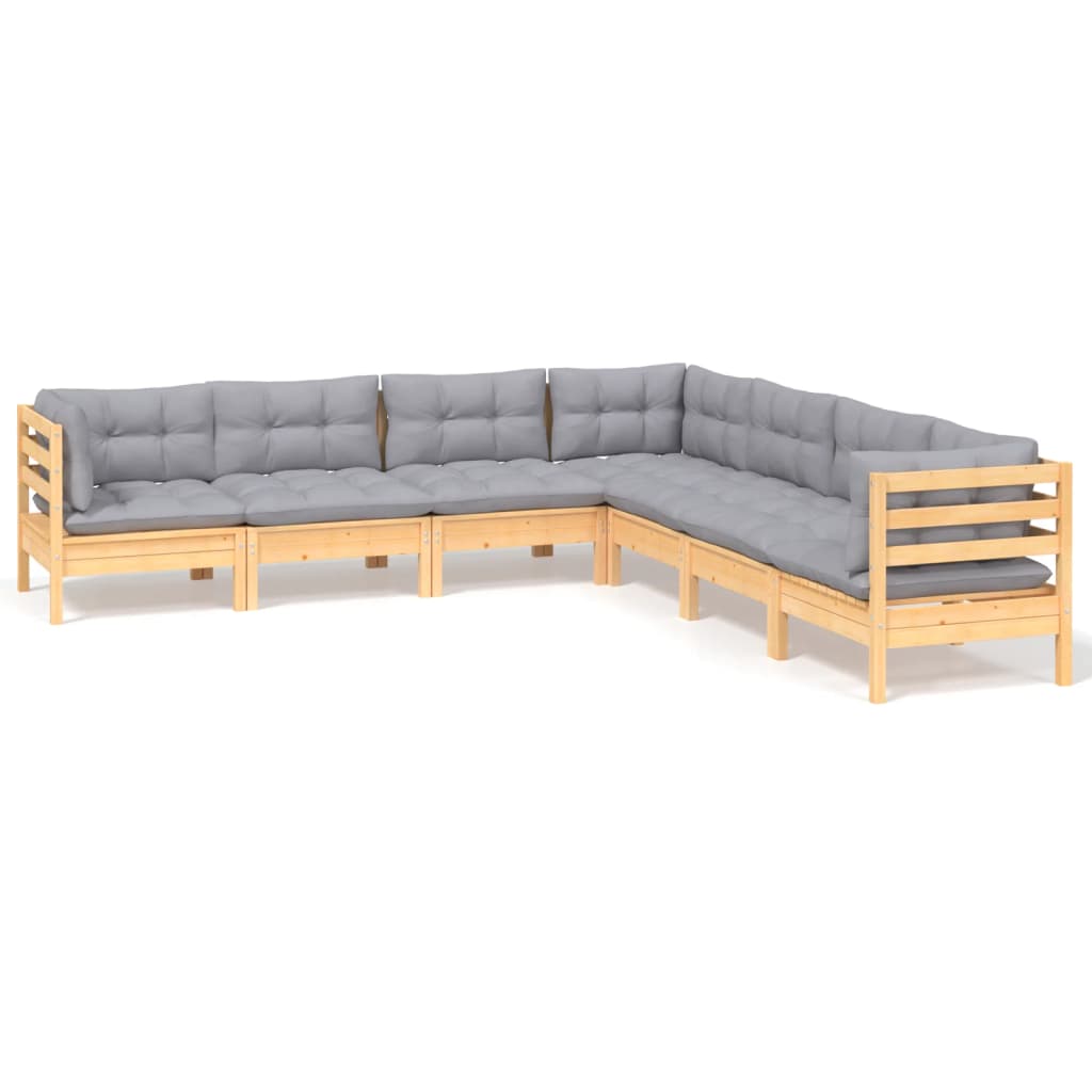 vidaXL 7-tlg. Garten-Lounge-Set mit Grauen Kissen Kiefer Massivholz