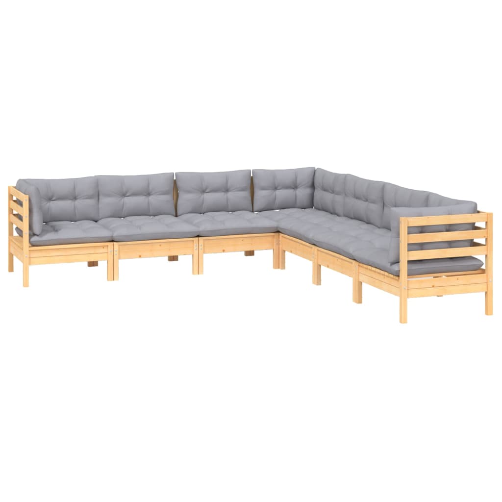 vidaXL 7-tlg. Garten-Lounge-Set mit Grauen Kissen Kiefer Massivholz