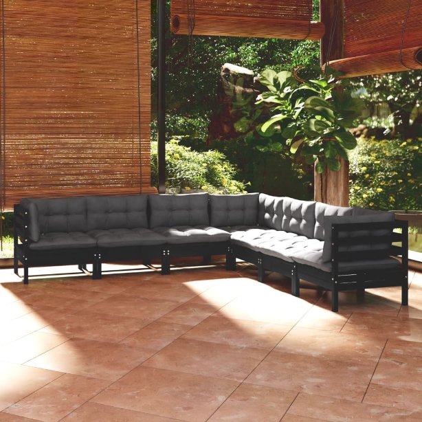 vidaXL 7-tlg. Garten-Lounge-Set mit Grauen Kissen Kiefer Massivholz