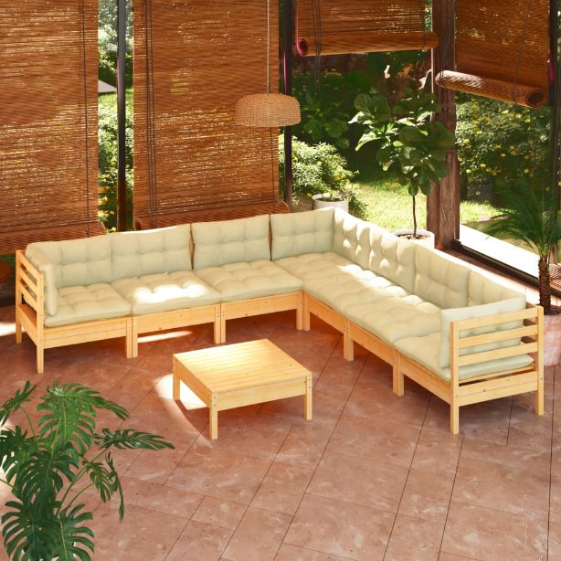 vidaXL 8-tlg. Garten-Lounge-Set mit Grauen Kissen Kiefer Massivholz