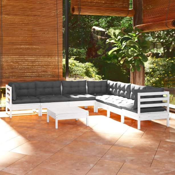 vidaXL 8-tlg. Garten-Lounge-Set mit Grauen Kissen Kiefer Massivholz