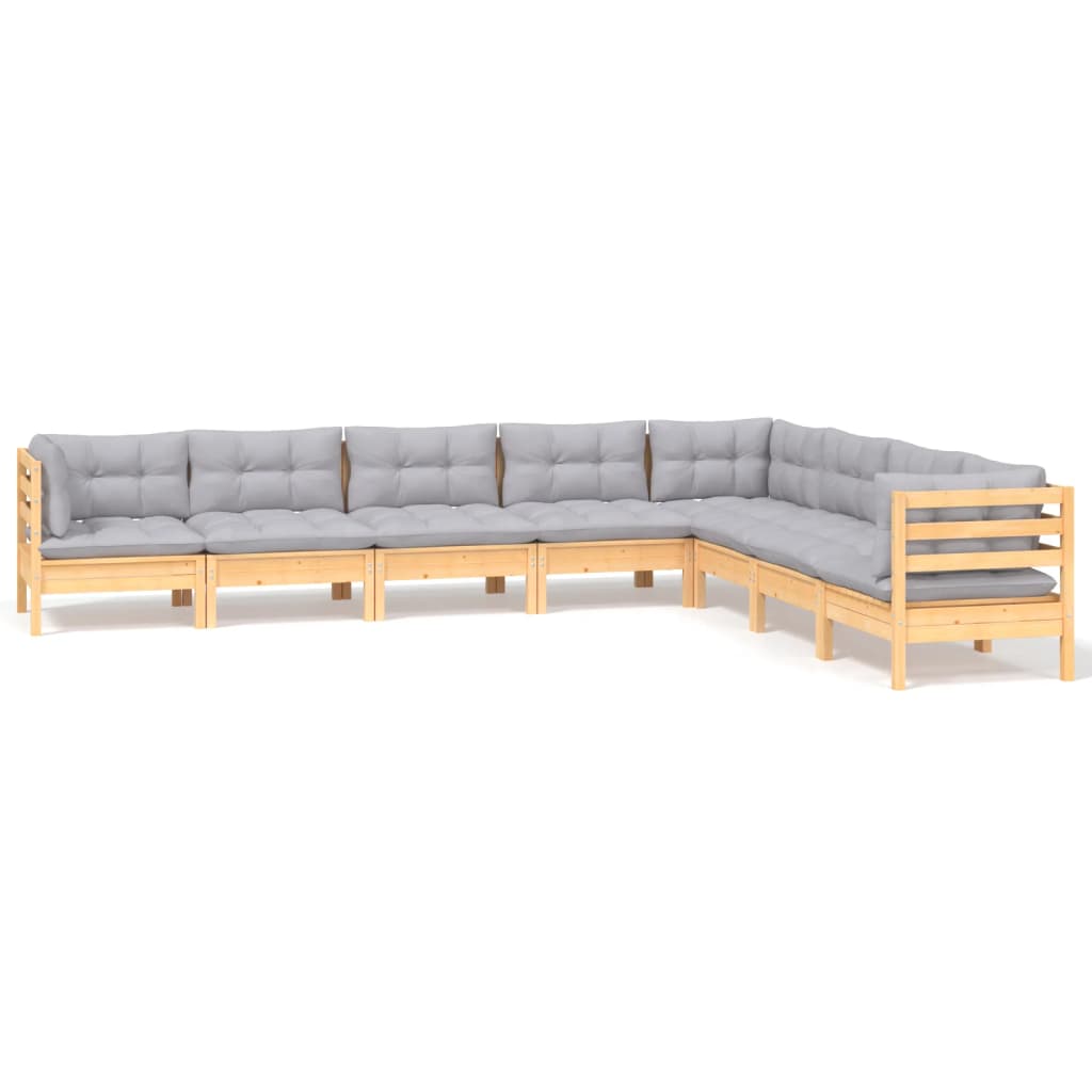 vidaXL 8-tlg. Garten-Lounge-Set mit Grauen Kissen Kiefer Massivholz