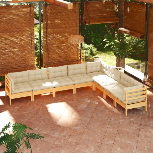 vidaXL 8-tlg. Garten-Lounge-Set mit Grauen Kissen Kiefer Massivholz