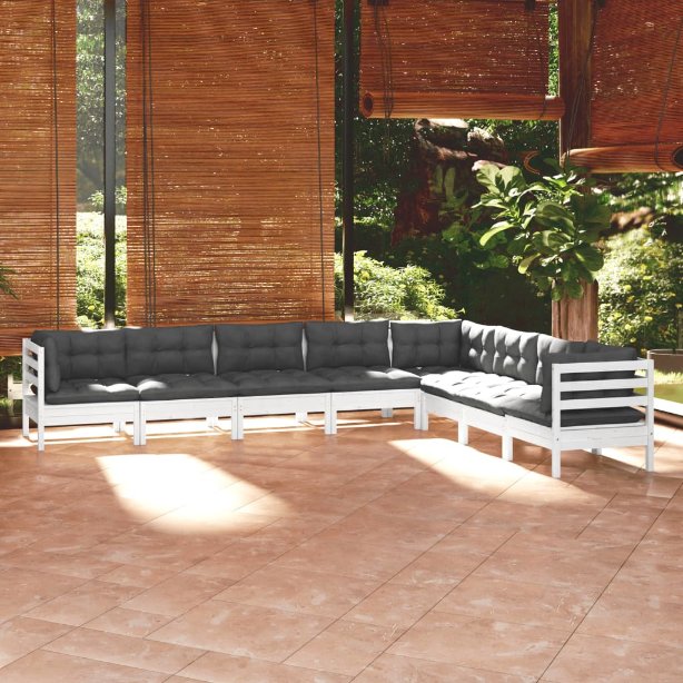 vidaXL 8-tlg. Garten-Lounge-Set mit Grauen Kissen Kiefer Massivholz