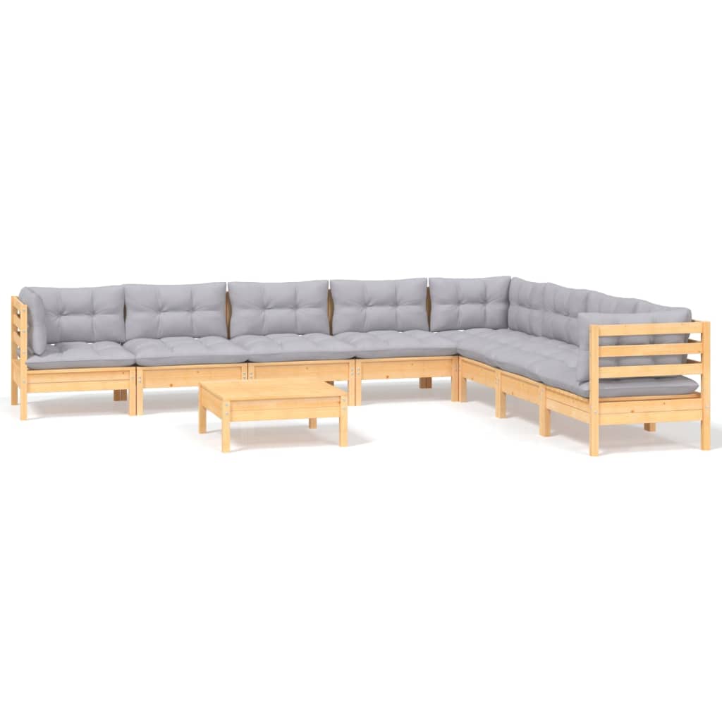 vidaXL 9-tlg. Garten-Lounge-Set mit Grauen Kissen Kiefer Massivholz