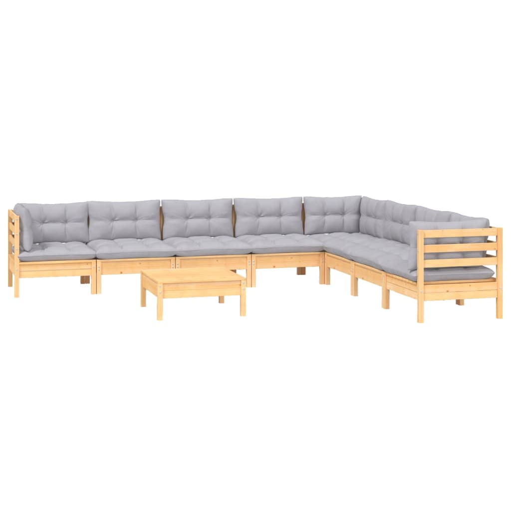 vidaXL 9-tlg. Garten-Lounge-Set mit Grauen Kissen Kiefer Massivholz