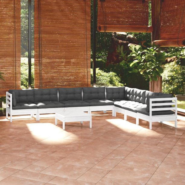 vidaXL 9-tlg. Garten-Lounge-Set mit Grauen Kissen Kiefer Massivholz