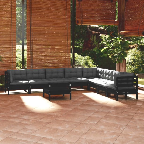 vidaXL 9-tlg. Garten-Lounge-Set mit Grauen Kissen Kiefer Massivholz