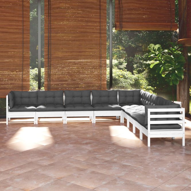 vidaXL 9-tlg. Garten-Lounge-Set mit Grauen Kissen Kiefer Massivholz