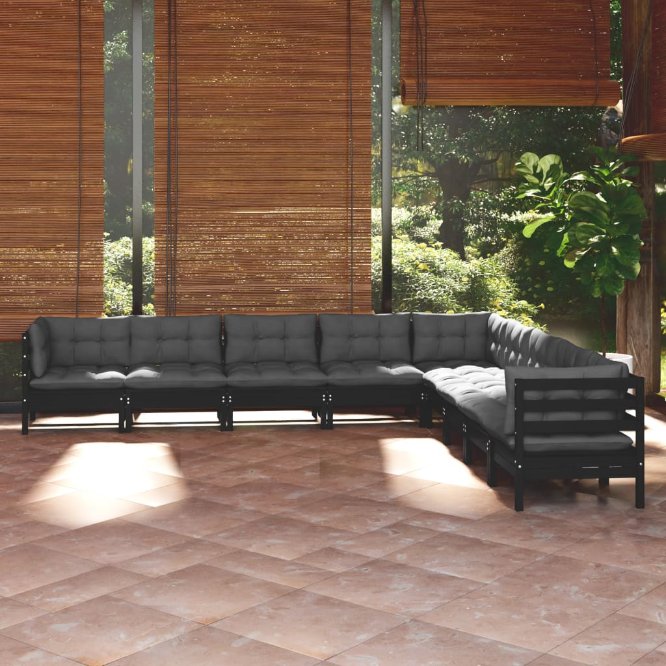 vidaXL 9-tlg. Garten-Lounge-Set mit Grauen Kissen Kiefer Massivholz