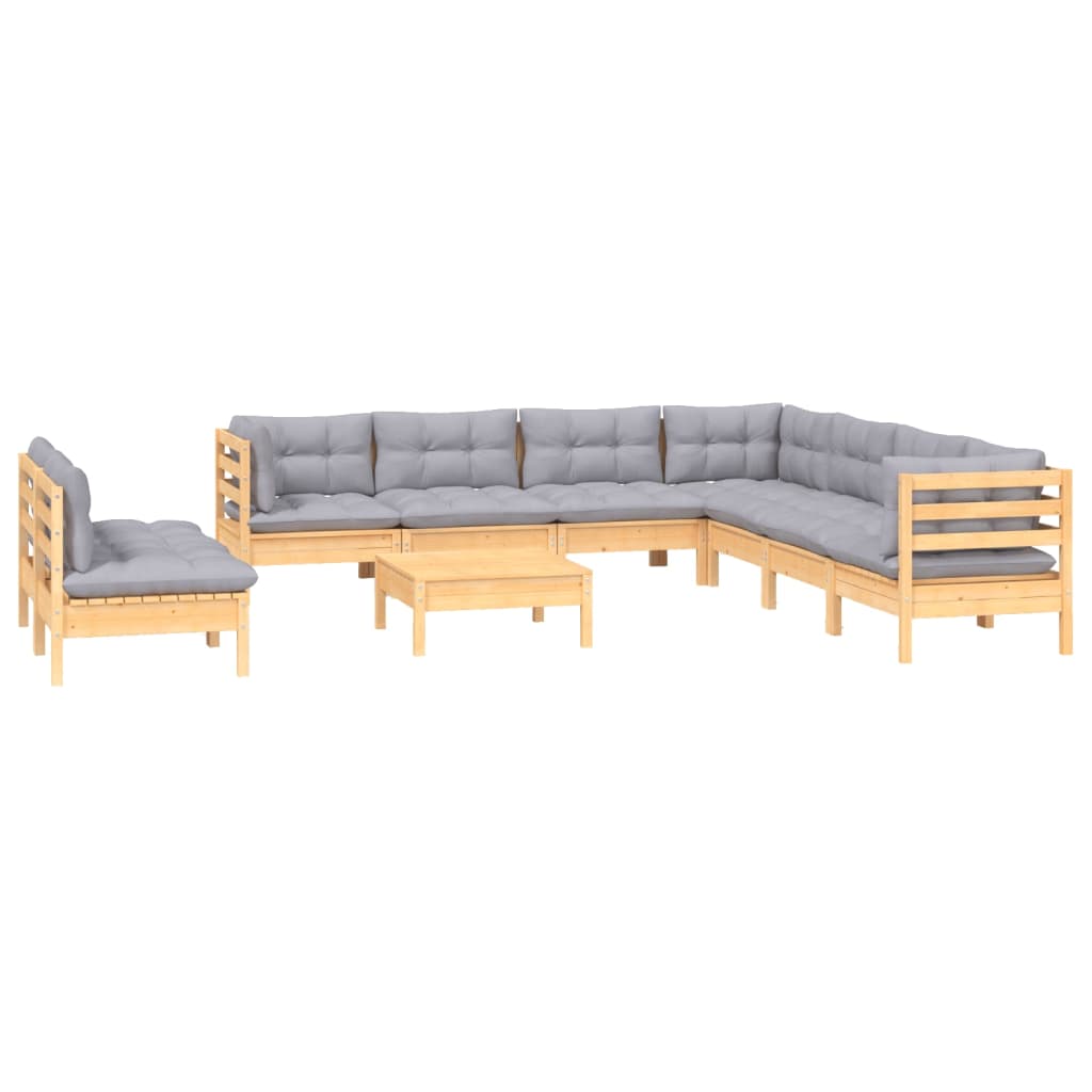 vidaXL 10-tlg. Garten-Lounge-Set mit Grauen Kissen Massivholz Kiefer